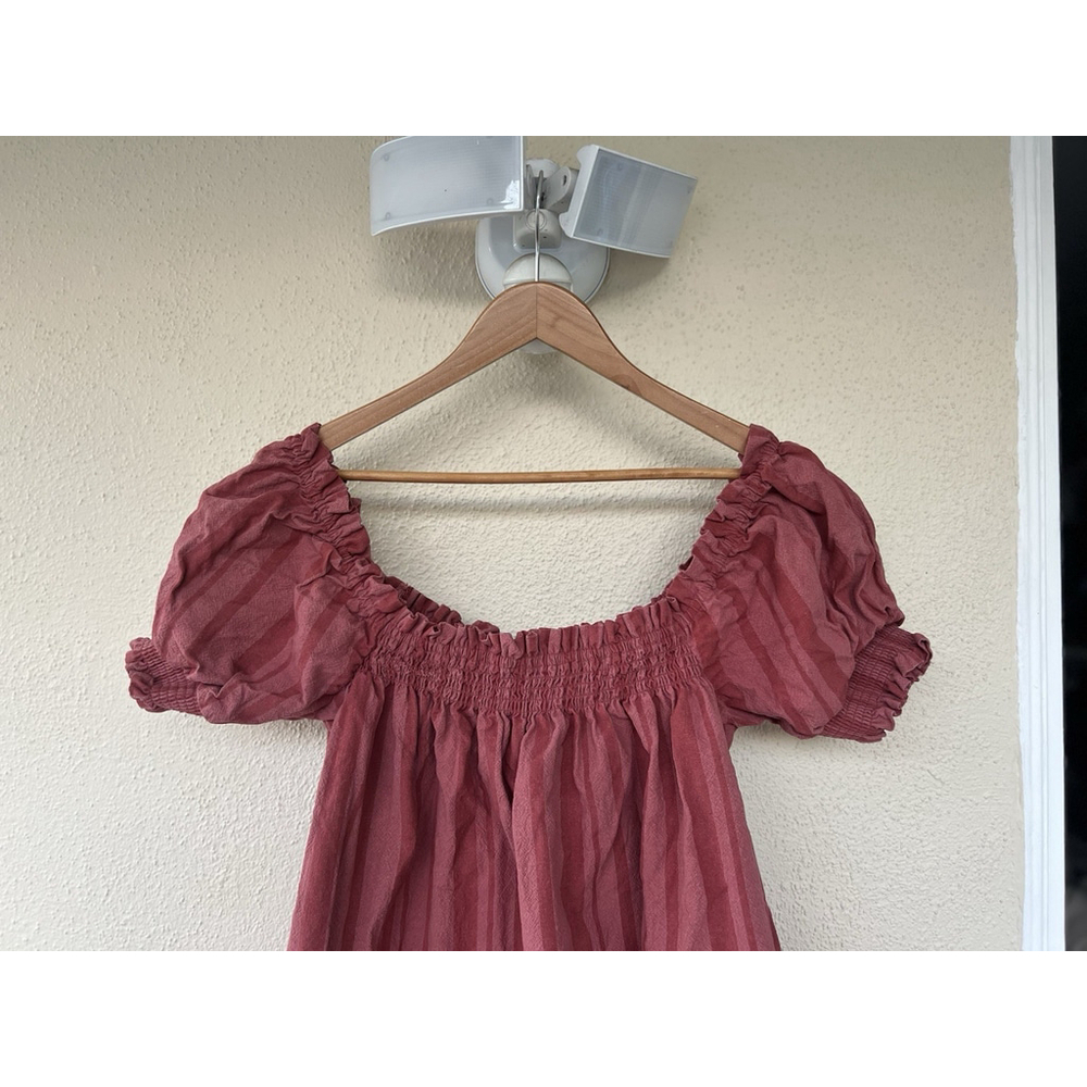 Free People Moana Stripe Puff Sleeve Mini Dress Medium Babydoll Square Neck - Picture 5 of 7
